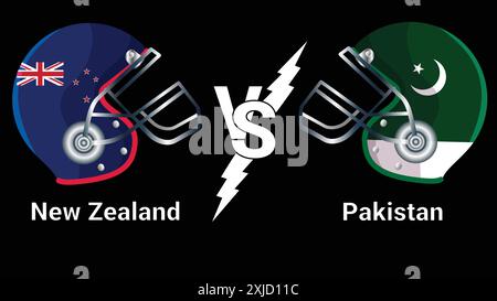 New Zealand vs Pakistan 3D illustration Vector drapeaux sur le casque de cricket pour versus match avec fond noir Illustration de Vecteur