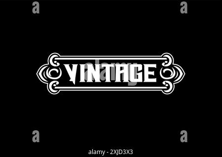 Logo Vintage Design élégant noir et blanc avec des détails ornés et typographie classique sur un fond noir Illustration de Vecteur