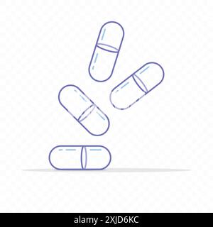 Icône de ligne pilules. Capsules de vitamines, comprimés, médicaments. Illustration de Vecteur