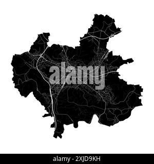 Carte de Winterthur, Suisse. Carte vectorielle détaillée de la ville, zone métropolitaine avec frontière. Carte des rues en noir et blanc avec routes et eau. Illustration de Vecteur