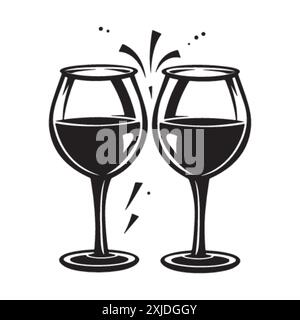 Logo deux verres à vin. Société de vin, restaurant ou élément de conception de bar. Vecteur symbole noir et blanc simple. Illustration de Vecteur