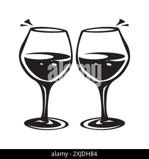 Logo deux verres à vin. Société de vin, restaurant ou élément de conception de bar. Vecteur symbole noir et blanc simple. Illustration de Vecteur