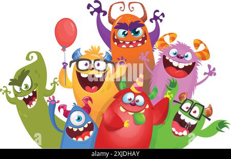 Monstres de dessin animé mignons. Ensemble vectoriel de monstres de bande dessinée : fantôme, gobelin, bigfoot yéti, troll et alien. Personnages d'Halloween isolés. Illustration de Vecteur