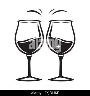 Logo deux verres à vin. Société de vin, restaurant ou élément de conception de bar. Vecteur symbole noir et blanc simple. Illustration de Vecteur