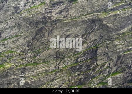 Couches géologiques de roche granitique sur la face d'une très vieille montagne Banque D'Images