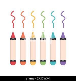 Ensemble de crayons de cire dans des couleurs vives isolé sur fond blanc. Palette enfantine. Illustration vectorielle Illustration de Vecteur