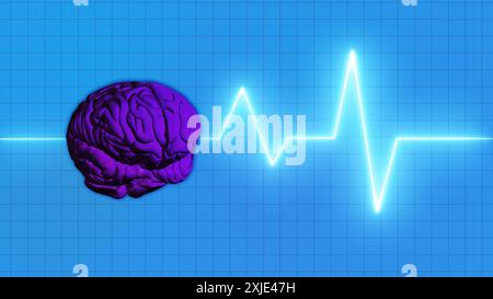 Cerveau humain et onde de pouls brillante Banque D'Images