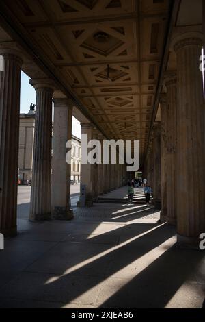 Les colonnades de Friedrich August Stüler, les colonnades du côté sud et est du Neues Museum ont été construites entre 1853 et 1860, à Berlin, en Allemagne Banque D'Images