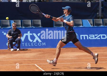 Gstaad Suisse, 07 18 2024 : Lukas Klein (SVK) en action lors de l'EFG Swiss Open. Lors de l'EFG Swiss Open Gstaad, match international de tennis à Gstaad, Suisse, le 18 juillet 2024 Banque D'Images