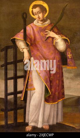 PÉROUSE, ITALIE - 16 MAI 2024 : la peinture de Laurence myrtyr dans l'église Cattedrale di San Lorenzo par l'école ombrienne Banque D'Images