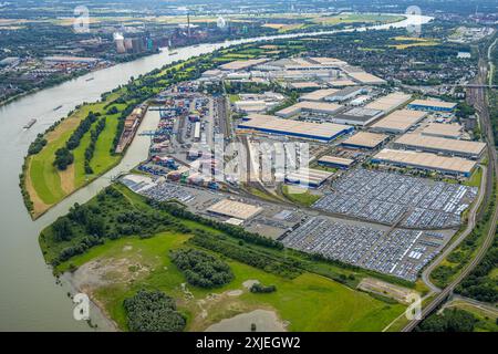 Luftbild, Duisburg-West, logport i Eins Rheinhausen, duisport mit Automobil-Logistik am Fluss Rhein, Friemersheim, Duisburg, Ruhrgebiet, Rhénanie-du-Nord-Westphalie, Deutschland ACHTUNGxMINDESTHONORARx60xEURO *** vue aérienne, Duisburg Ouest, logport I Eins Rheinhausen, duisport avec logistique automobile sur le Rhin, Friemersheim, Duisburg, région de la Ruhr, Rhénanie du Nord-Westphalie, Allemagne ACHTUNGxMINDESTHONORARx60xEURO Banque D'Images