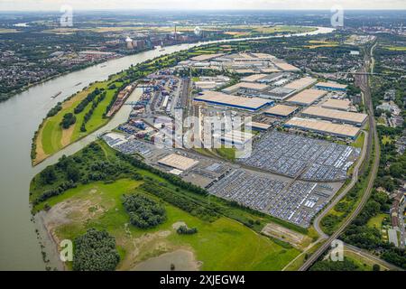 Luftbild, Duisburg-West, logport i Eins Rheinhausen, duisport mit Automobil-Logistik am Fluss Rhein, Friemersheim, Duisburg, Ruhrgebiet, Rhénanie-du-Nord-Westphalie, Deutschland ACHTUNGxMINDESTHONORARx60xEURO *** vue aérienne, Duisburg Ouest, logport I Eins Rheinhausen, duisport avec logistique automobile sur le Rhin, Friemersheim, Duisburg, région de la Ruhr, Rhénanie du Nord-Westphalie, Allemagne ACHTUNGxMINDESTHONORARx60xEURO Banque D'Images