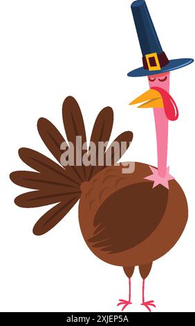 Dessin animé joyeux oiseau de dinde mignon Thanksgiving. Design pour Thanksgiving Day. Illustration vectorielle isolée. Illustration de Vecteur