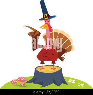 Personnage drôle d'oiseau de dinde de dessin animé pour l'illustration de Thanksgiving. Vecteur Illustration de Vecteur