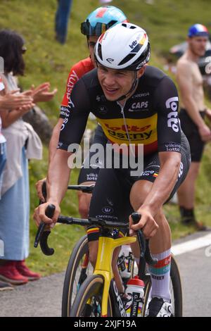 13 juillet 2024, Bareges, Occitanie, France : Bareges, France, 13 juillet 2024 : Arnaud de lie (121), cycliste Lotto Dstny, lors de la 14ème étape du Tour de France 2024 entre Pau et Saint-Lary-Soulan Pla dÂ'Adet, le 13 juillet 2024, à Bareges, France. (Crédit image : © Alberto Brevers/Pacific Press via ZUMA Press Wire) USAGE ÉDITORIAL SEULEMENT! Non destiné à UN USAGE commercial ! Banque D'Images