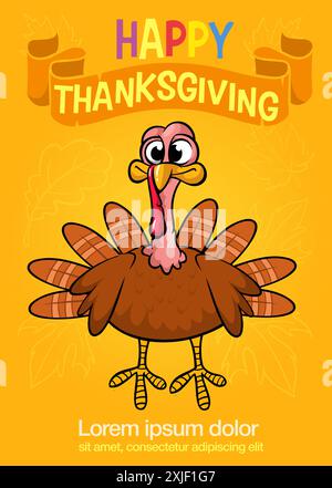 Dessin animé joyeux oiseau de dinde mignon Thanksgiving. Illustration vectorielle isolée. Design pour Thanksgiving Day. Illustration de Vecteur