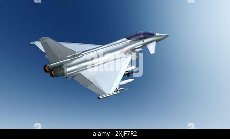 Jet militaire européen moderne en vol devant un ciel bleu neutre Banque D'Images