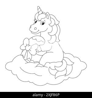 Page de livre de coloriage pour les enfants. Mignonne licorne et oeuf de pâques. Personnage de style dessin animé. Illustration vectorielle isolée sur fond blanc. Illustration de Vecteur