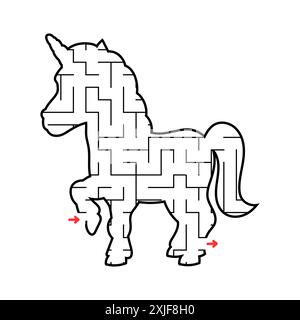 Labyrinthe UInicorn. Jeu pour enfants. Puzzle pour enfants. Énigme en labyrinthe. Trouvez le bon chemin. Feuille de travail formation. Illustration de Vecteur