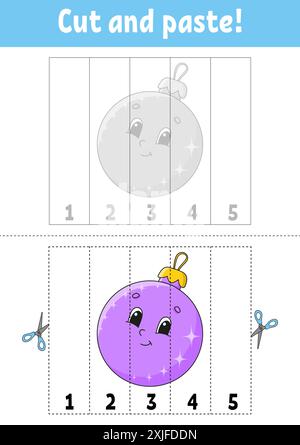 Apprendre les chiffres 1 à 5. Couper et coller. personnage de dessin animé. Feuille de travail de développement de l'éducation. Jeu pour enfants. Page activité. Illustration vectorielle. Illustration de Vecteur