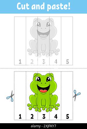 Apprendre les chiffres 1 à 5. Couper et coller. personnage de dessin animé. Feuille de travail de développement de l'éducation. Jeu pour enfants. Page activité. Illustration vectorielle. Illustration de Vecteur