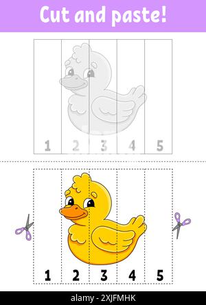 Apprendre les chiffres 1 à 5. Couper et coller. personnage de dessin animé. Feuille de travail de développement de l'éducation. Jeu pour enfants. Page activité. Illustration vectorielle. Illustration de Vecteur