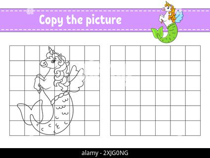 Copiez la photo. Pages de livre de coloriage pour les enfants. Feuille de travail de développement de l'éducation. Jeu pour enfants. Pratique de l'écriture manuscrite. personnage de dessin animé. Illustration de Vecteur