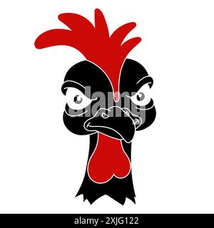 Coq en colère. Silhouette simple. Volaille mécontente. Mascotte de l'équipe. Style dessin animé. Illustration vectorielle colorée. Illustration de Vecteur