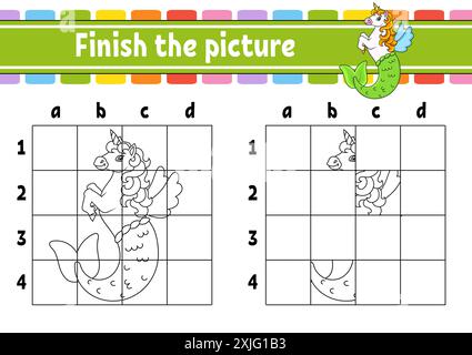 Terminez la photo. Pages de livre de coloriage pour les enfants. Feuille de travail de développement de l'éducation. Jeu pour enfants. Pratique de l'écriture manuscrite. personnage de dessin animé. Vecteur i Illustration de Vecteur