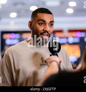 BIRMINGHAM, ROYAUME-UNI. 18 juillet 24. Solomon Dacres lors de la conférence de presse finale Queensberry Magnificent 7 à Oasis suite, Crowne Plaza Birmingham NEC le jeudi 18 juillet 2024 à BIRMINGHAM, ANGLETERRE. Crédit : Taka G Wu/Alamy Live News Banque D'Images