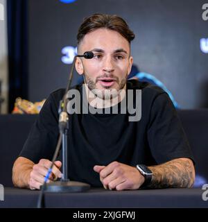 BIRMINGHAM, ROYAUME-UNI. 18 juillet 24. Owen Cooper lors de la conférence de presse finale Queensberry Magnificent 7 à Oasis suite, Crowne Plaza Birmingham NEC le jeudi 18 juillet 2024 à BIRMINGHAM, ANGLETERRE. Crédit : Taka G Wu/Alamy Live News Banque D'Images