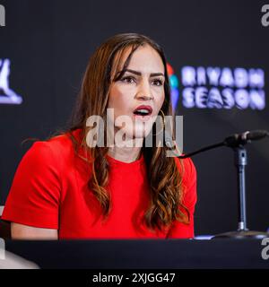 BIRMINGHAM, ROYAUME-UNI. 18 juillet 24. Elhem Mekhaled lors de la conférence de presse finale Queensberry Magnificent 7 à Oasis suite, Crowne Plaza Birmingham NEC le jeudi 18 juillet 2024 à BIRMINGHAM, ANGLETERRE. Crédit : Taka G Wu/Alamy Live News Banque D'Images