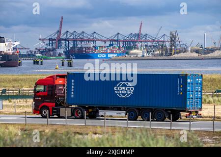 Le port de Rotterdam, pays-Bas, port en haute mer Maasvlakte 2, sur une zone de terre artificielle au large de la côte d'origine, Hutchison ports ECT Euromax terme Banque D'Images