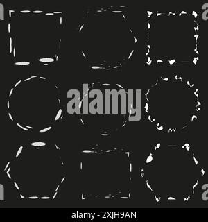 Ensemble de cadres abstraits. Formes dessinées à la main. Fond noir. Bordures vectorielles uniques. Illustration de Vecteur