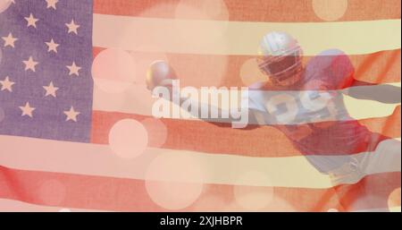 Image d'un joueur de football américain afro-américain avec balle et drapeau des états-unis Banque D'Images
