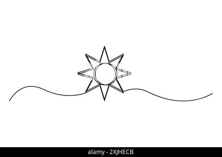 Lever du soleil sur les vagues. Icône de soleil vectoriel. Contour minimaliste du lever du soleil. Illustration des vagues de plage. Illustration de Vecteur