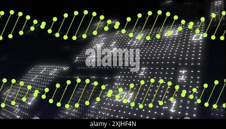 Image de brins d'adn sur le traitement des données sur fond noir Banque D'Images