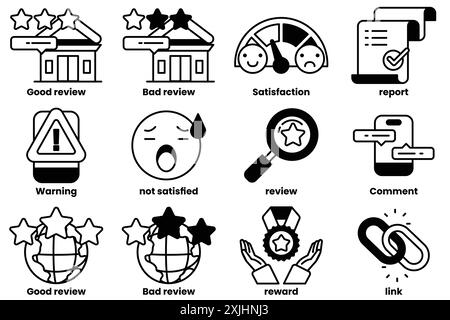 Un ensemble d'icônes dans le style de ligne dans le concept de l'entreprise et des avis Illustration de Vecteur