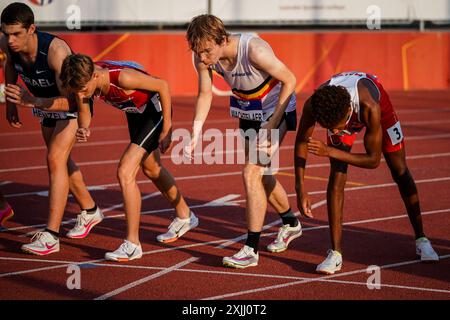 Banska Bystrica, Slovaquie. 18 juillet 2024. Le belge Tijl Wachtelaer photographié lors des manches du 1500 m masculin aux Championnats d'Europe d'athlétisme U18, à Banska Bystrica, Slovaquie, jeudi 18 juillet 2024. Les championnats d'Europe U18 se déroulent du 18 au 21 juillet. BELGA PHOTO COEN SCHILDERMAN crédit : Belga News Agency/Alamy Live News Banque D'Images