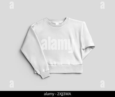 Modèle de sweat-shirt Crop blanc pour femmes, sujet de présentation avec manches devant, dos, manchette texturée, pour la conception, la marque. Maquette de a à la mode Banque D'Images