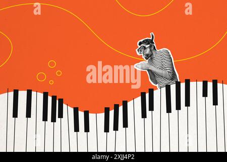 Image de collage d'illustration composite de mini Guy masque de plongée touches de piano isolées sur fond créatif Banque D'Images