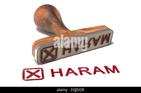 Tampon en caoutchouc avec le mot Halal sur fond blanc, la loi islamique et le concept non conforme de la charia. illustration 3d. Banque D'Images