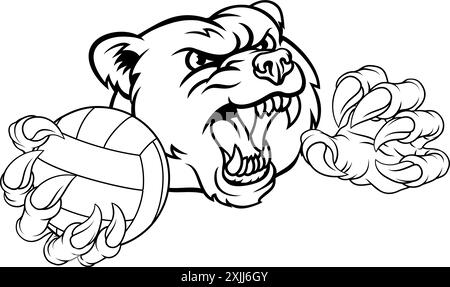 Bear Volleyball volley Claw Grizzly Mascot Illustration de Vecteur
