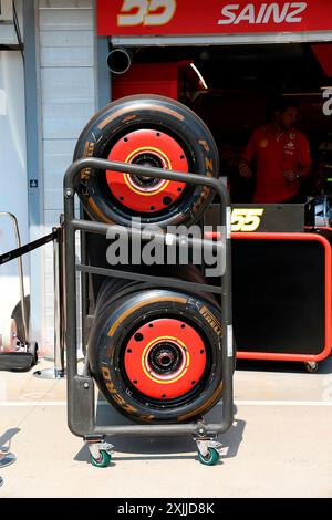 Budapest, Ungarn. 18 juillet 2024. 18 juillet 2024, Hungaroring, Budapest, FORMULE 1 GRAND PRIX DE HONGRIE 2024, dans l'image pneus de Ferrari crédit : dpa/Alamy Live News Banque D'Images