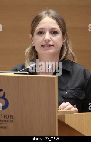 Bruxelles, Belgique. 19 juillet 2024. Amandine Pavet de PTB photographiée lors d'une session plénière du parlement de la Fédération Wallonie-Bruxelles (Fédération Wallonie-Bruxelles - Federatie Wallonie-Brussel), à Bruxelles, le jeudi 18 juillet 2024. Le nouveau gouvernement présentera sa déclaration pour les années à venir. BELGA PHOTO BRUNO FAHY crédit : Belga News Agency/Alamy Live News Banque D'Images