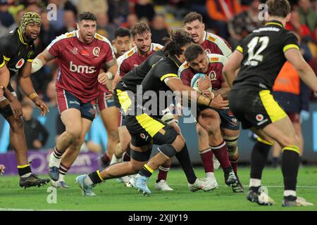 Brisbane, Australie. 19 juillet 2024. Brisbane, 19 juillet 2024 : Richie Asiata (2 Queenaland Reds) marque son deuxième essai dans le match entre les Queensland Reds et le pays de Galles lors du match du circuit international au Suncorp Stadium Matthew Starling (Promediapix/SPP) crédit : SPP Sport Press photo. /Alamy Live News Banque D'Images