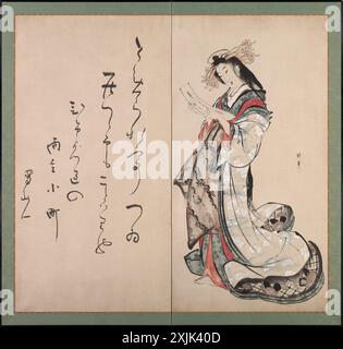 Courtisane lisant une lettre, début des années 1800 Teisai Hokuba (japonais, 1771–1844), calligraphie d'Ota Nanpo (japonais, 1749–1823 Banque D'Images