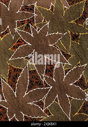 Feuillage tampon batik. Motif de lames. Illustration numérique douce avec des motifs de feuilles complexes dans des tons terreux. Élégant et inspiré de la nature, parfait pour tous Banque D'Images