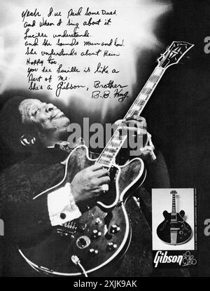 Au début des années 1970, des publicités pour les guitares Gibson approuvées par Blues Legend, B.B. King. Banque D'Images