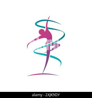 Fitness Gymnastic logo Silhouette Sport Vector Pro Vector. Gymnastique rythmique avec vecteur de conception de logo de ruban Illustration de Vecteur